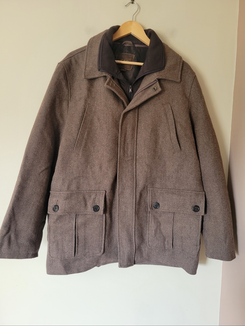 Tasso Elba Men's Wool Blend Winter Field Coat Collared Jacket Brown Size Large